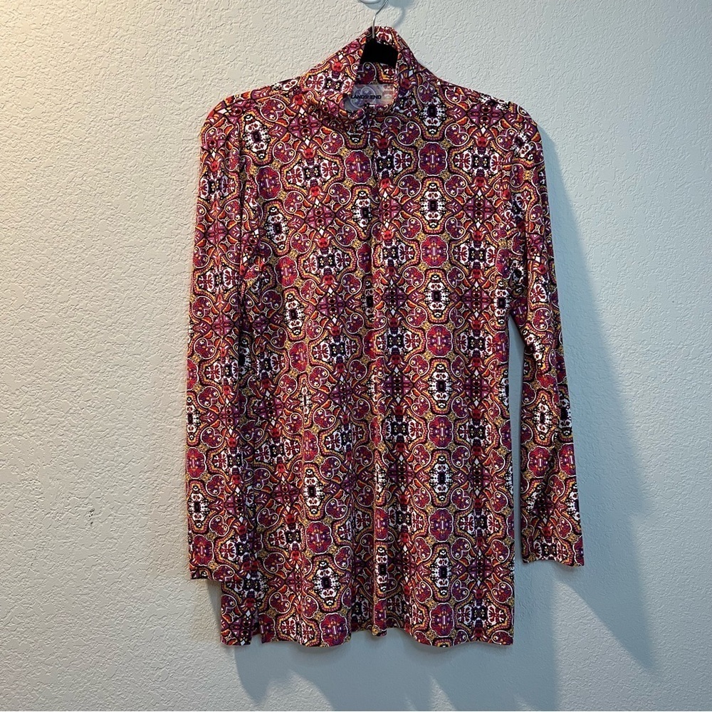 Women’s Lands’ End pink patterned athletic half zip pullover sweater size 10/12